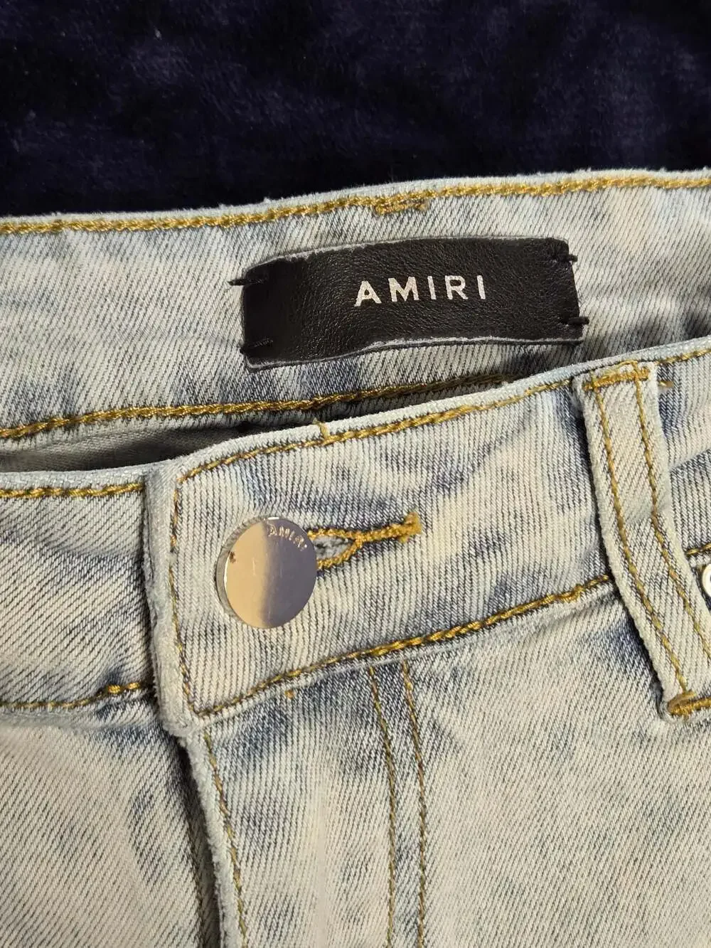 Amiri Pajama Art Patch Skinny Jeans in Light Vintage